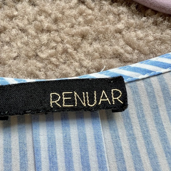 RENUAR Woman Long Sleeves Button Down Striped Shirt With Ruffles Cotton‎ Size L - Picture 3 of 8